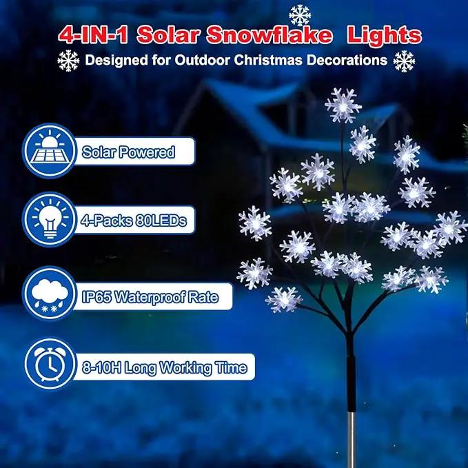 4-Pack 80LED Solar Snowflake Stake Lights - 8 Modes, Waterproof Outdoor Christmas Decorations for Garden, Yard, Pathway, Walkway by GreenHaven Gardens