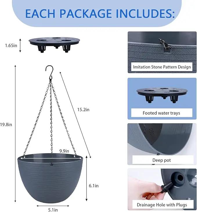 summer flower 2 Pack 9.9 Inch Self Watering Hanging, Deep Planters Hanging Pots for Indoor Outdoor Plants Hanging Baskets Hanging Plant Holder Plant Hanger for Flower Garden Porch Ceiling (Dark Gray) by GreenHaven Gardens