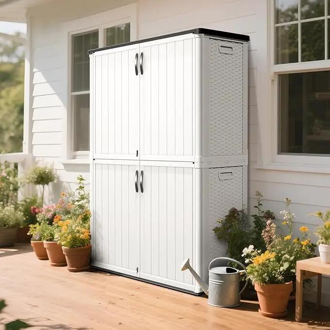 Greesum Outdoor Storage Cabinet Without Shelves, 45 cu.ft Outdoor Waterproof Storage Shed for Garden Tools, Pool Storage, Garbage Cans, White by GreenHaven Gardens