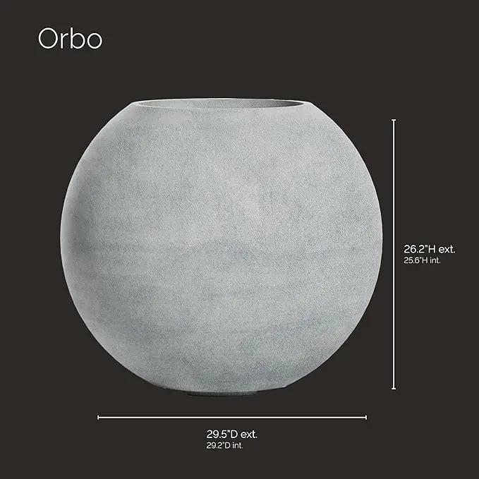 Orbo Globe Sphere Planter - 29.5 in x 29.5 in x 26.2 in - Concrete Stone by GreenHaven Gardens