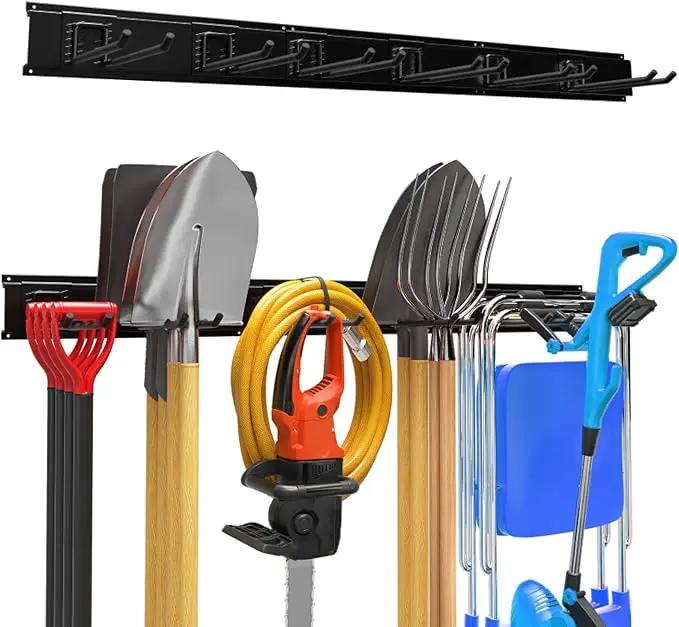 Garage Garden Tool Organizer Wall Mount, Heavy Duty Garage Tool Storage Rack 48 Inches, Max Load 330lb - Shovel, Rake, Folding Chair, Weed Eater Storage by GreenHaven Gardens