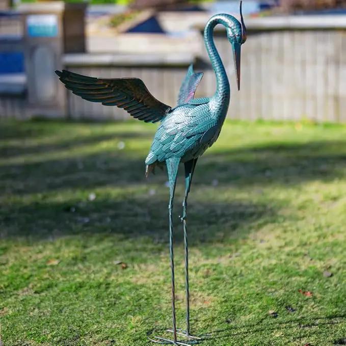 44'' Blue Heron Garden Statue, Large Crane Outdoor Statue, Crane Metal Yard Art for Outside Backyard, Pond, Patio, Lawn Decor by GreenHaven Gardens