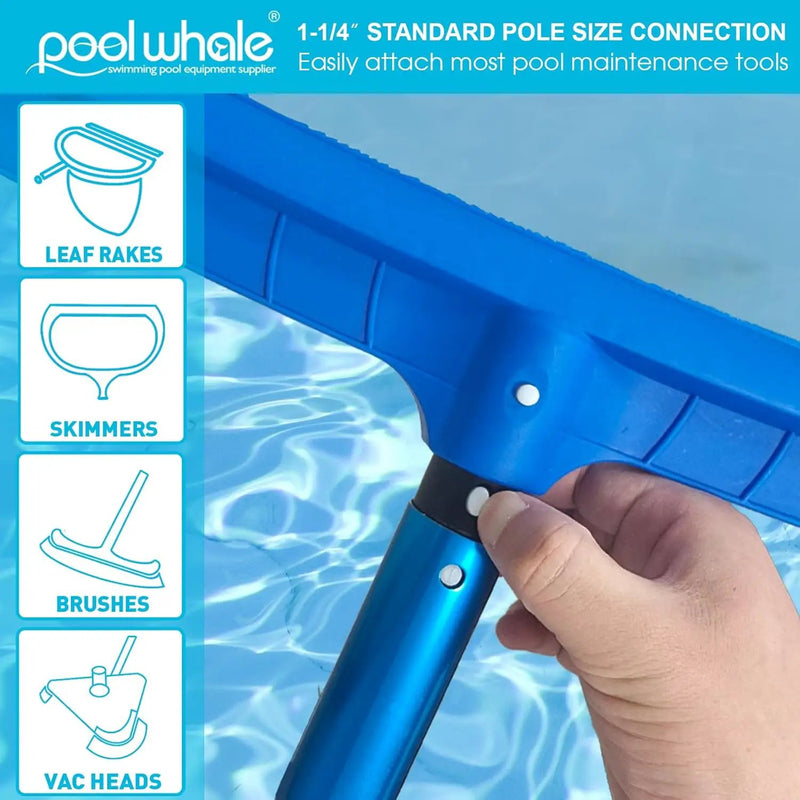 POOLWHALE Premium 15 Foot Telescopic Swimming Pool Pole, Adjustable 3 Piece Extendable Pool Cleaning Pole, Blue Anodized Aluminum - for Skimmer Nets, Vacuum Heads and Brushes by GreenHaven Gardens