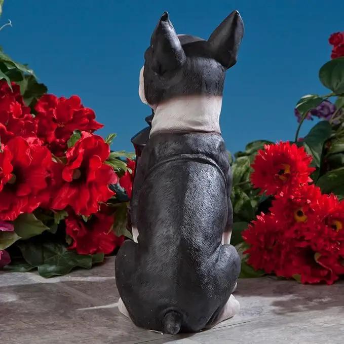 Bits and Pieces - Boston Terrier Solar Lantern Statue - Yard Decorations - Solar Powered Garden Lantern - Resin Dog Sculpture - Outdoor LED Lighting by GreenHaven Gardens