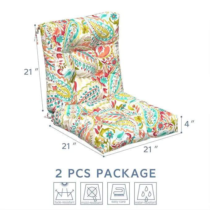 LVTXIII Outdoor Low Back Chair Cushions, Seasonal Replacement Adirondack Chair Cushion with Ties, Patio Waterproof Seat Cushions for Home Garden Use, 21 W x 21 D, Set of 2, Pretty Paisley by GreenHaven Gardens