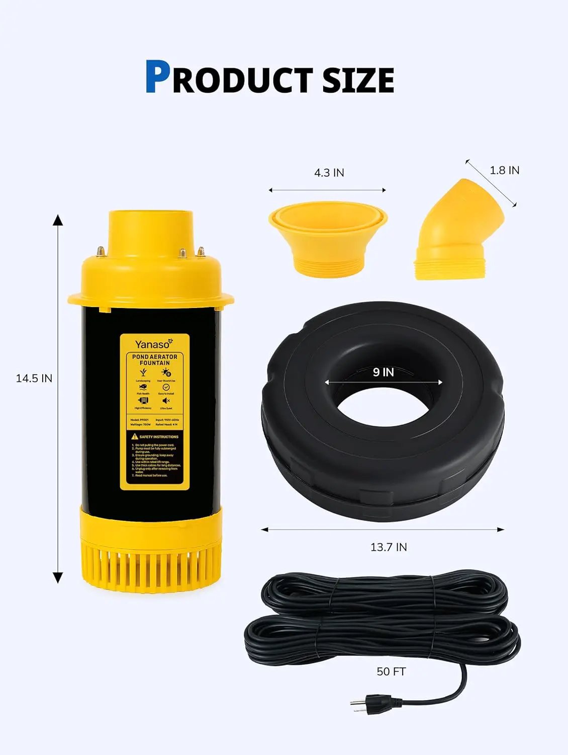 Pond Fountain Aerator Pump with Timer, 50ft Power Cord, 2 Spray Patterns, Energy-Efficient Water Circulation for Ponds & Lakes, Easy Installation by GreenHaven Gardens