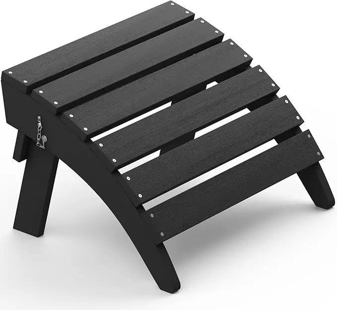 SERWALL Folding Adirondack Ottoman, No-Assembly Outdoor Footrest, All Weather Use Patio Footstool for Adirondack Chair, Black by GreenHaven Gardens