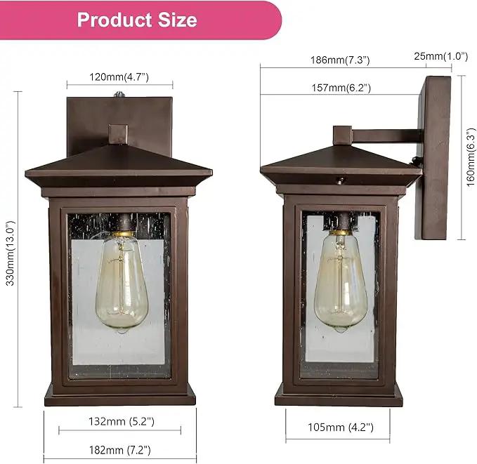 Dusk to Dawn Outdoor Wall Lantern, Exterior Wall Sconce Fixture with Tempered Clear Seeded Glass, Oil Rubbed Bronze (ORB) Finish for Outdoors (Medium Wall Mount - 2 Pack) by GreenHaven Gardens