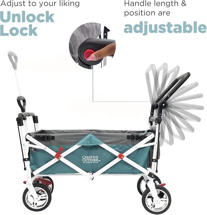 Creative Outdoor Wagon for Kids Push Pull Collapsible Stroller Folding Cart | Silver Series | Beach Park Garden & Tailgate | Teal by GreenHaven Gardens