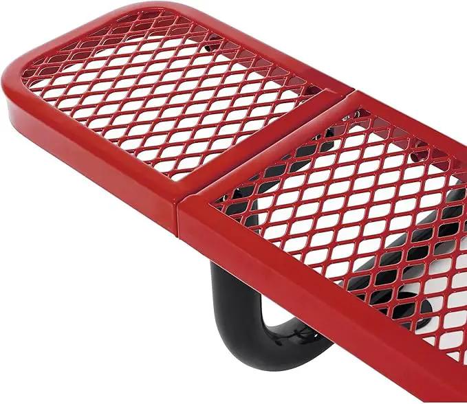 Global Industrial 8’L Rectangular Picnic Table, Expanded Metal, Red Thermoplastic Coating, Attached Benches, 1-1/2” Umbrella Pole Hole, Outdoor-Rated, 1000 lb Capacity, 96” x 30” Tabletop by GreenHaven Gardens