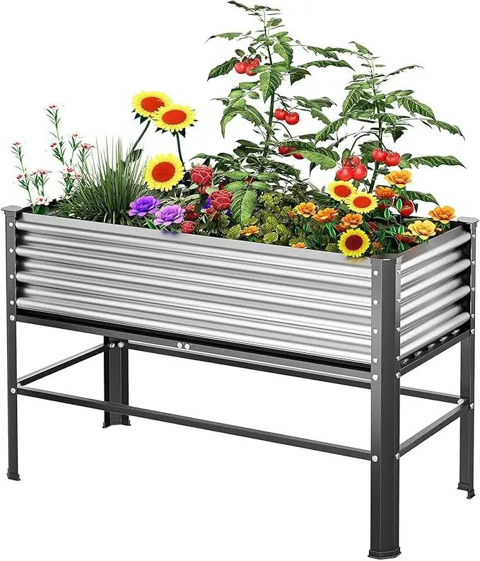 Doniks Raised Garden Bed with Legs, 48×24×32in Large Outdoor Metal Galvanized Garden Planting Box, 600lb Capacity for Vegetables Lawn Green Flowers, Fruits, Terrace by GreenHaven Gardens