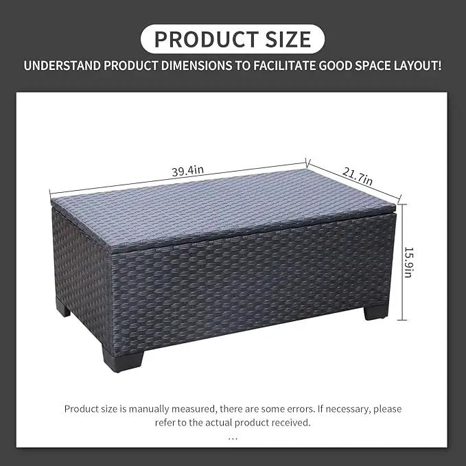 Rattaner Patio Coffee Table with Storage Wicker Outdoor Coffee Table and All-Weather Wicker Side Table with Waterproof Cover, Black by GreenHaven Gardens