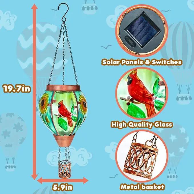 2 Pack Solar Hot Air Balloon Lantern With Flame, Cardinal Glass Solar Hanging Lights for Outdoor Yard Patio Farmhouse Decoration, Gifts for Women Grandma Mom by GreenHaven Gardens