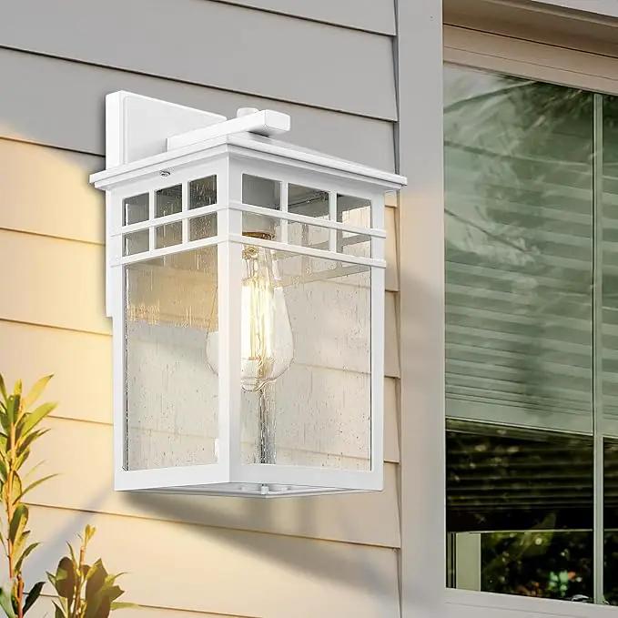 Outdoor Light Fixture Wall Mount, Rustic Exterior Lights Fixture Wall Sconces with Seeded Glass for Front Porch, Waterproof Outdoor Lantern in White Finish for Home, Garage, Barn, Storefront by GreenHaven Gardens