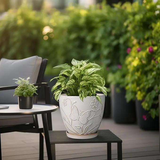 8 Inch Ceramic Pots for Plants Large Planter Pot with Drainage Hole and Saucer Round Flower Pot for Indoor Outdoor Decor, White by GreenHaven Gardens