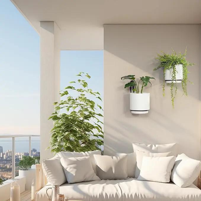 Wall Mounted Hanging Planter Vase & Geometric Wall Decor Polypropylene Container - Dia.5.91" - Sylinder Shape, White, Set of 2 by GreenHaven Gardens
