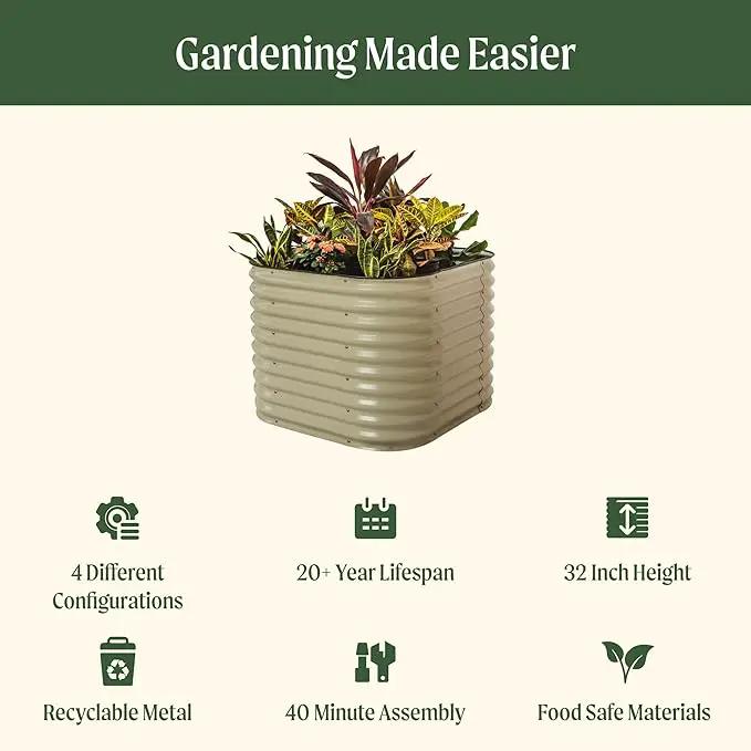 Vego garden 32" Extra Tall Raised Garden Bed Kits, 4 in 1 Modular Raised Planter Box for Vegetables Flowers Fruits Oval Metal Raised Garden Bed- Pearl White by GreenHaven Gardens