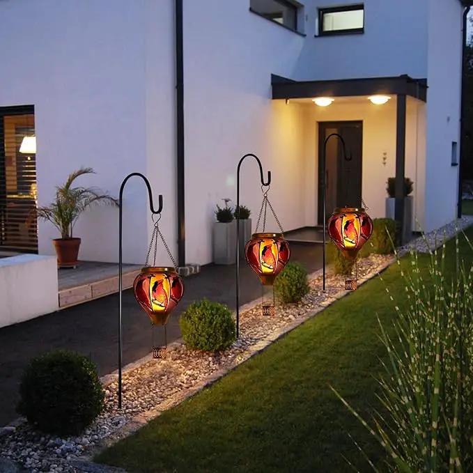 Cardinal Bird Hot Air Balloon Solar Lantern Lights, Solar Hot Air Balloon Flickering Flame Hanging Garden Light Candle LED Glass & Metal Outdoor Waterproof Lanterns Porch Yard Decor, Gift for Mom by GreenHaven Gardens