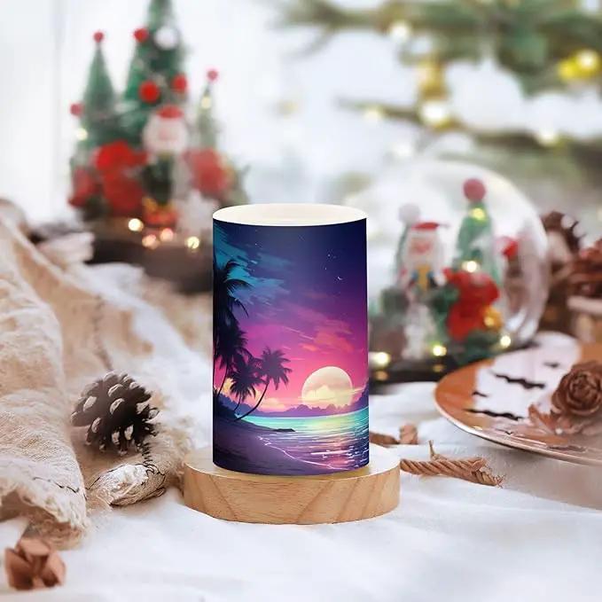 Flickering Flameless Candles, Palm Tree Beach Tropical LED Candles with Remote Timer, Set of 2 Battery Operated Candle for Valentine Wedding Birthday by GreenHaven Gardens