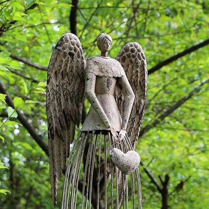 Morning View Metal Angel Statue Decor for Garden Yard Art Outdoor Standing Large Angel Decorations with Star Antique Patio Patio Lawn Holiday Christmas Set of 2 (26 and 32 Inches Tall) by GreenHaven Gardens