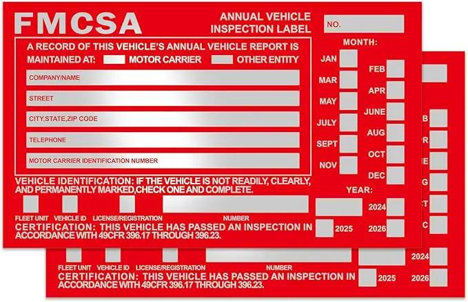 50-Pack Annual Vehicle Inspection Label 1.6 mil Aluminum Red FMCSA Label with Permanent Self Adhesive 6" x 3.5" DOT Compliant by GreenHaven Gardens