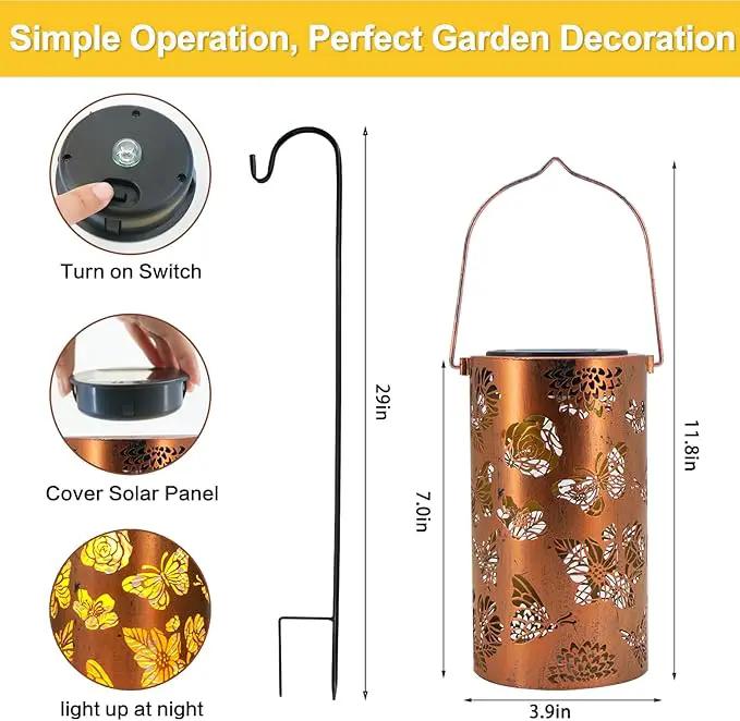 4 Pack Butterfly Solar Lanterns Outdoor Hanging Lantern Lights, Flower Pattern Waterproof LED Garden Decorative Light for Patio Yard Pathway Lawn Front Porch Tree by GreenHaven Gardens