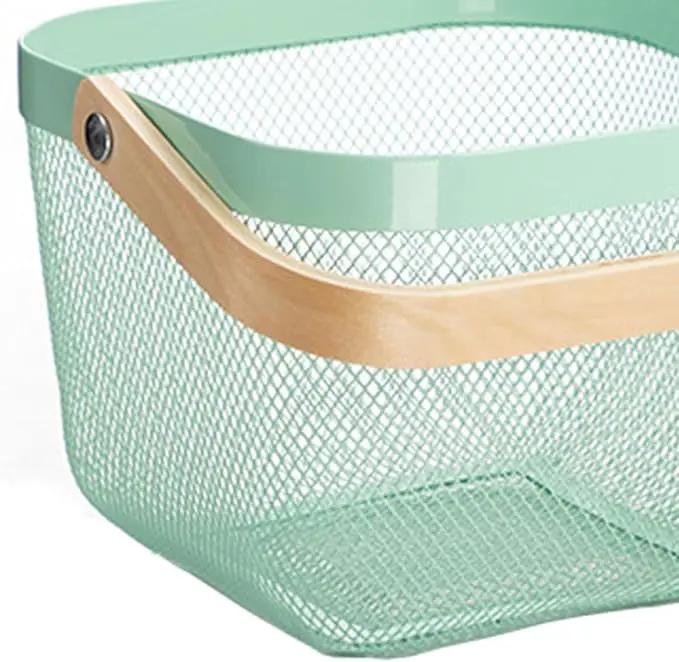 Metal Mesh Steel Basket, Storage Organizer Basket Multi-functional Hanging Kitchen Baskets Fruit Basket with Wooden Handle for Kitchen Bathroom Picnic Shopping Decor Cabinet Home, Macaron Blue by GreenHaven Gardens