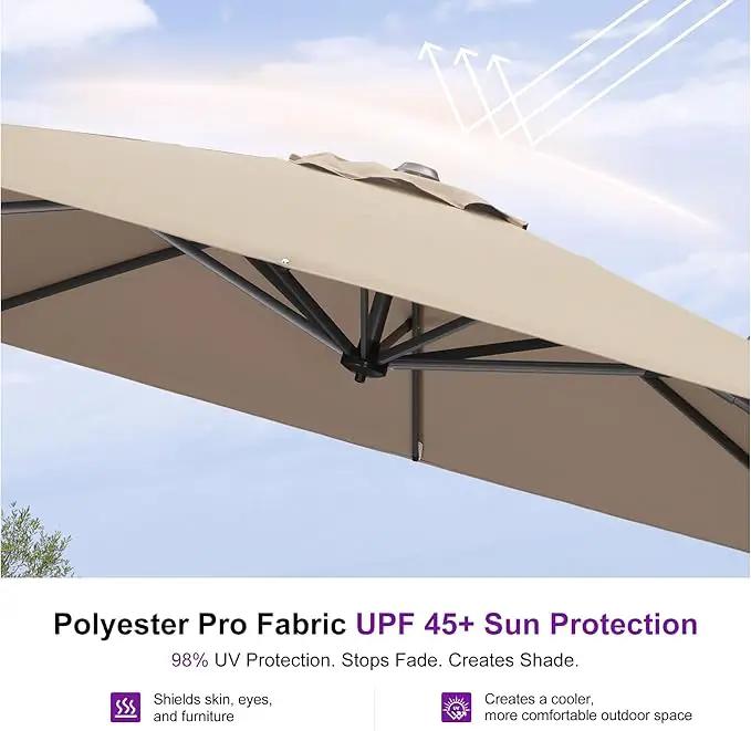 PURPLE LEAF 9 Feet Square Cantilever Umbrella Patio Umbrella with Base Outdoor Umbrella Aluminum Offsetwith 360-degree Rotation for Garden Deck Pool Patio Taupe by GreenHaven Gardens