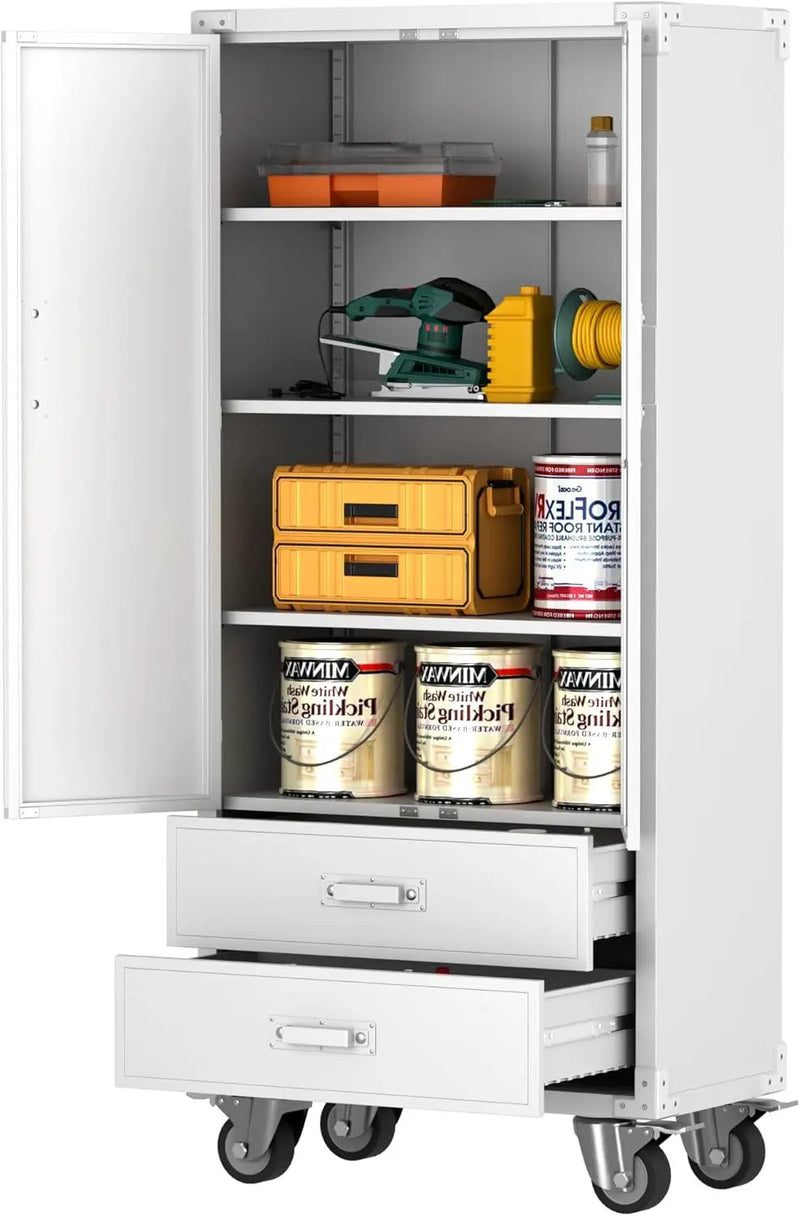 Aobabo Metal Storage Cabinet with 2 Large Drawer, Lockable Steel Storage Cabinet with 3 Adjustable Shelves, for Home, Office, Garage, Classroom, White, Assembly Required by GreenHaven Gardens