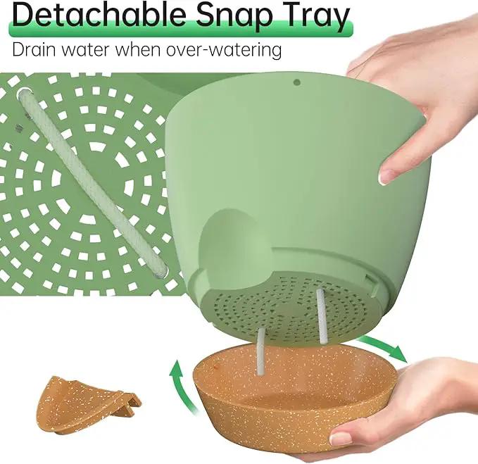 ZMTECH 10 Inch Hanging Planters for Indoor Outdoor Plants, 2 Pack Self Watering Hanging Plant Pots with Drainage Holes and Removable Saucer, Plastic Flower Hanging Pots with Watering Lip (Green) by GreenHaven Gardens