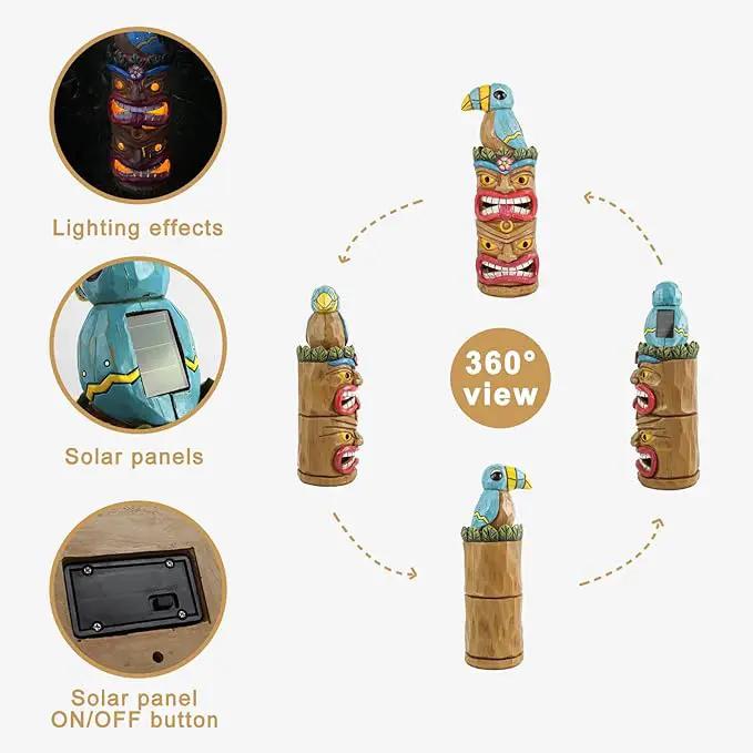 Tiki Totem Pole-Solar Tiki Statue Head Decor - 12.32 inch Tall Tiki Decorations for Tiki Bar Outdoor Patio Balcony Yard Backyard by GreenHaven Gardens