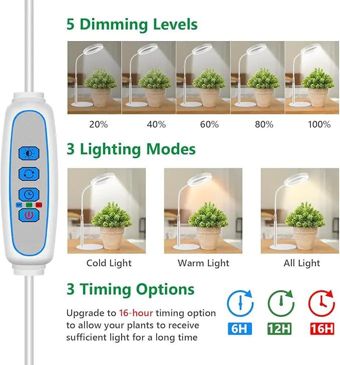 Grow Lights for Indoor Plants, Full Spectrum Desk Plant Light for Growing Small Plant, 80 LED Halo Plant Grow Light with Base, 6/12/16H Timer, 3 Light Modes,Height Adjustable 16.5-24.5" by GreenHaven Gardens