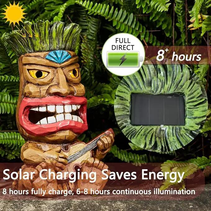 Solar Tiki Statue Outdoor Decor-Garden Guitar Tiki Statues-Tiki Bar Decorations for Outdoor Patio Yard Lawn Balcony Bar Party,Waterproof Garden Sculpture 10.35 Inch Tall by GreenHaven Gardens