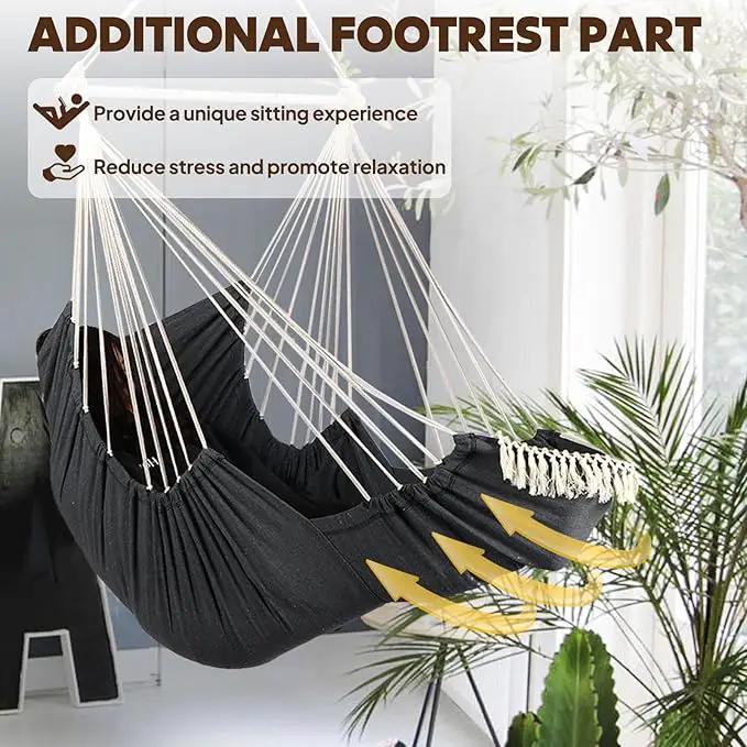 Chihee Hammock Chair Hanging Chair with Foot Rest 2 Cushions Max 500lbs Robust Metal Spreader Bar Collapsible Easy Storage Soft Cotton Swing Chair Strong Strap Iron Carabiner Side Pocket Included by GreenHaven Gardens