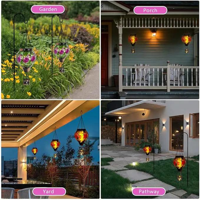 Flamingo Solar Hot Air Balloon Flickering Flame Hanging Garden Light,Glass Hot Air Balloon Solar Lanterns Outdoor Waterproof for Patio Tree Yard Decor,Flamingo Lantern Birthday Gifts for Women by GreenHaven Gardens