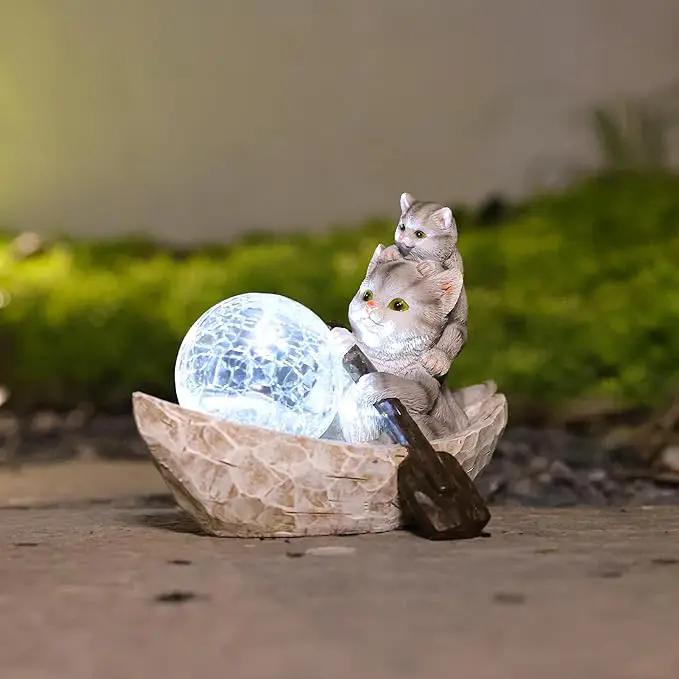 Garden Statue of Cat,Garden Decor Cat Figurine,Cats Outdoor Statue,Solar Decor for Patio,Balcony,Yard,Lawn Ornament by GreenHaven Gardens