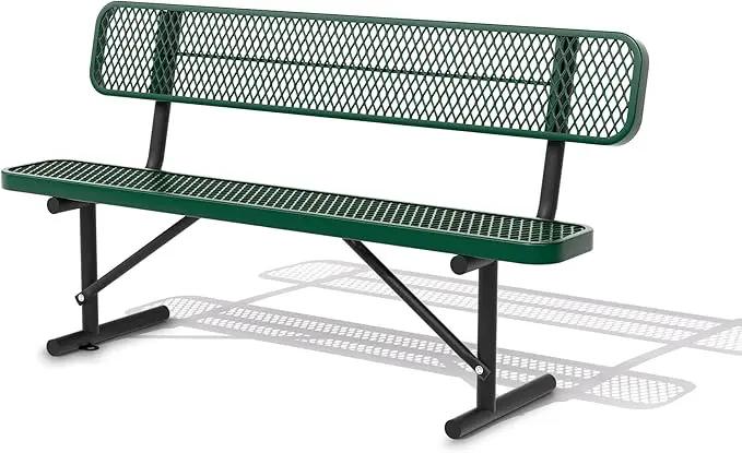 Heavy Duty Park Bench with Back Portable Frame, Outdoor Steel Bench with Backrest, Outdoor Park Bench Expanded Metal Mesh Bench for Lawn, Park, Deck, Garden, Patio, Porch, Black (Green, 6FT) by GreenHaven Gardens