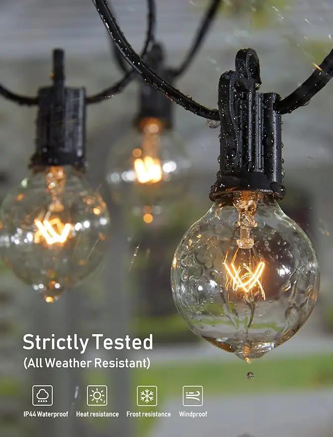 Brightown Outdoor String Lights 25FT G40 Globe Patio Lights with 27 Edison Glass Bulbs(2 Spare), Waterproof Connectable Hanging Light for Backyard Porch Balcony Party Decor, E12 Socket Base, Black by GreenHaven Gardens