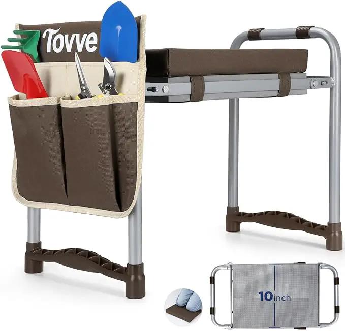 Foldable Garden Kneeler and Seat, Heavy Duty Garden Stool with 10" Wide Detachable Kneeling Pad, Portable Garden Bench Chair with Large Garden Tool Bag, Gardening Gifts for Women, Seniors, Mom by GreenHaven Gardens