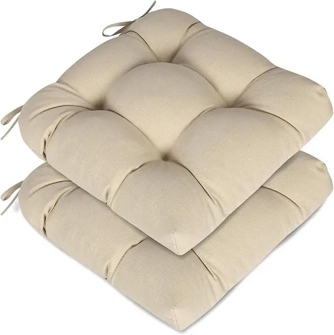Aoodor 19" x 19" x 5" Tufted Outdoor Chair Cushions, Water Resistant & Fade Resistant Polyester Dining Chair Pads with 2 Straps for Patio Furniture, Set of 2 by GreenHaven Gardens