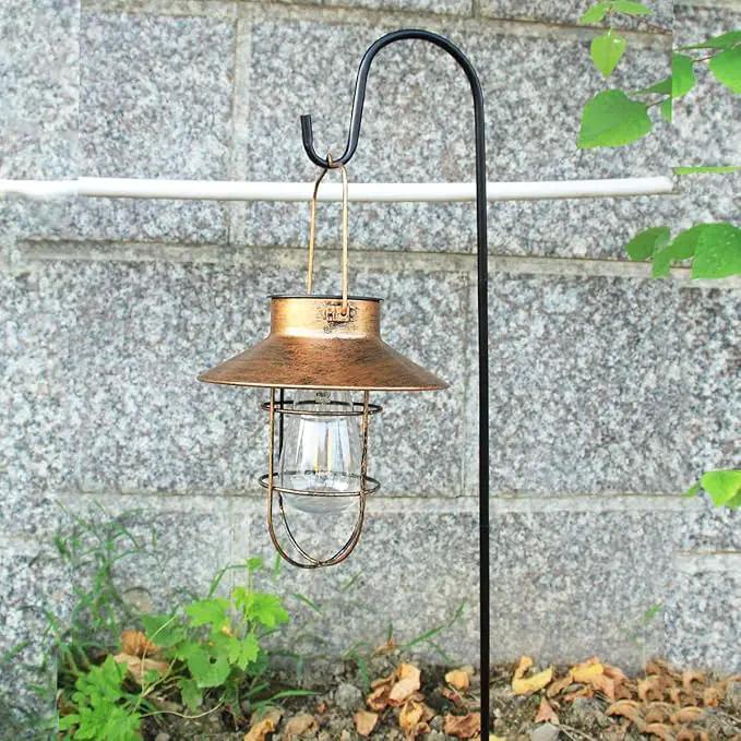 2 Pack Solar Lanterns, Outdoor Hanging Lights Metal with Shepherd Hook Warm White Edison Bulb Design for Garden and Birthday Gifts for Mom Grandma Wife ( Copper) by GreenHaven Gardens