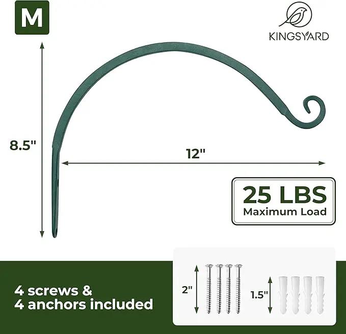 Kingsyard 2-Pack Wall Plant Hanger Outdoor - Heavy Duty Metal Hanging Bracket Hooks for Hanging Plant, Bird Feeders, Lanterns, Wind Chimes Outdoor & Indoor, 12-Inch/Green by GreenHaven Gardens