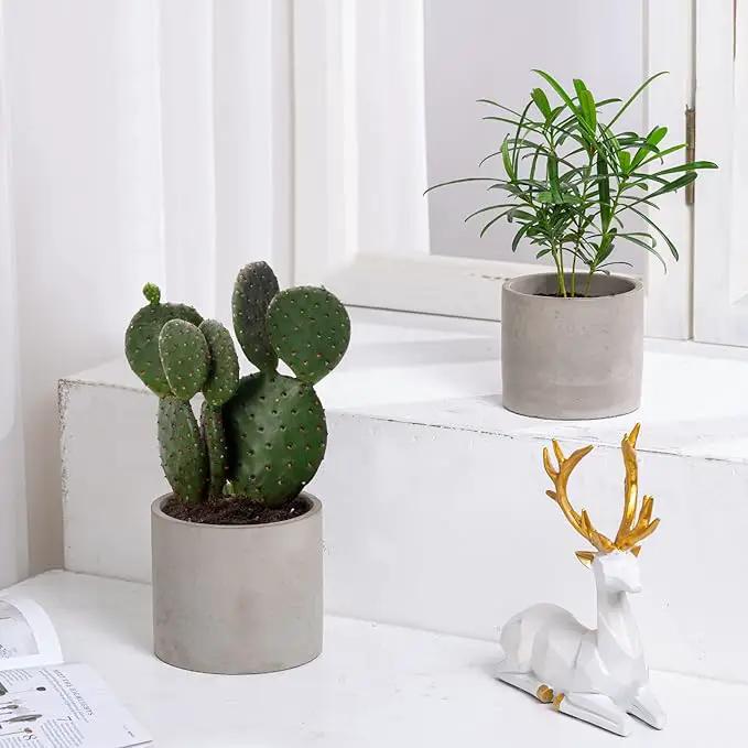 Ekirlin Planters for Indoor Plants, 3.5/4 Inch Plant Pots with Drainage Holes, Removable Rubber Stopper, Non-Slip Soft Pad - Grey Cement Concrete Planter for Most Indoor Outdoor Plants and Flowers by GreenHaven Gardens