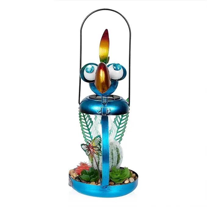 Alpine Corporation LYT290SLR-HH Solar-Powered Metal Flamingo with Garden Enclosed LED Light, Solar Patio Decor, 16''H, Blue by GreenHaven Gardens