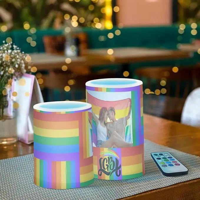 Vdsrup Flameless Candles Set of 2 LGBT Custom LED Candles with Timer Battery Operated Personalized Candle Lights Flickering with Remote for Home Bedroom Decor by GreenHaven Gardens