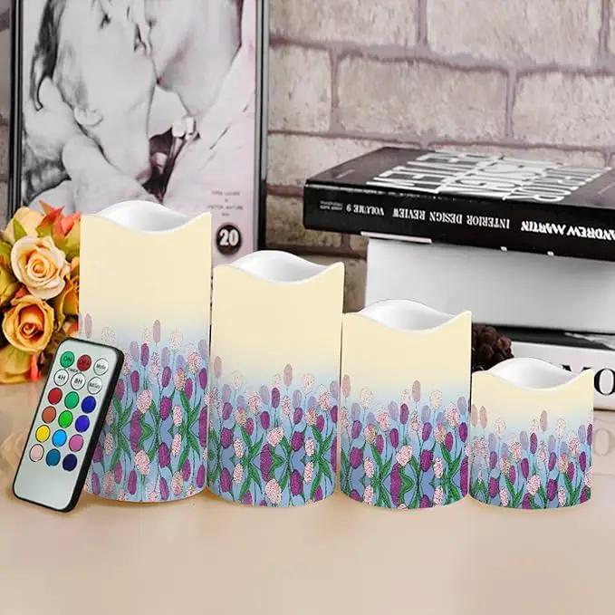 Ystardream Purple Tulips Flameless Candles with Timer Led Candles Flickering 4 Candle Sets for Home Decor,18 Key Remote Control，Dancing Flame, True Wax, Battery Power by GreenHaven Gardens