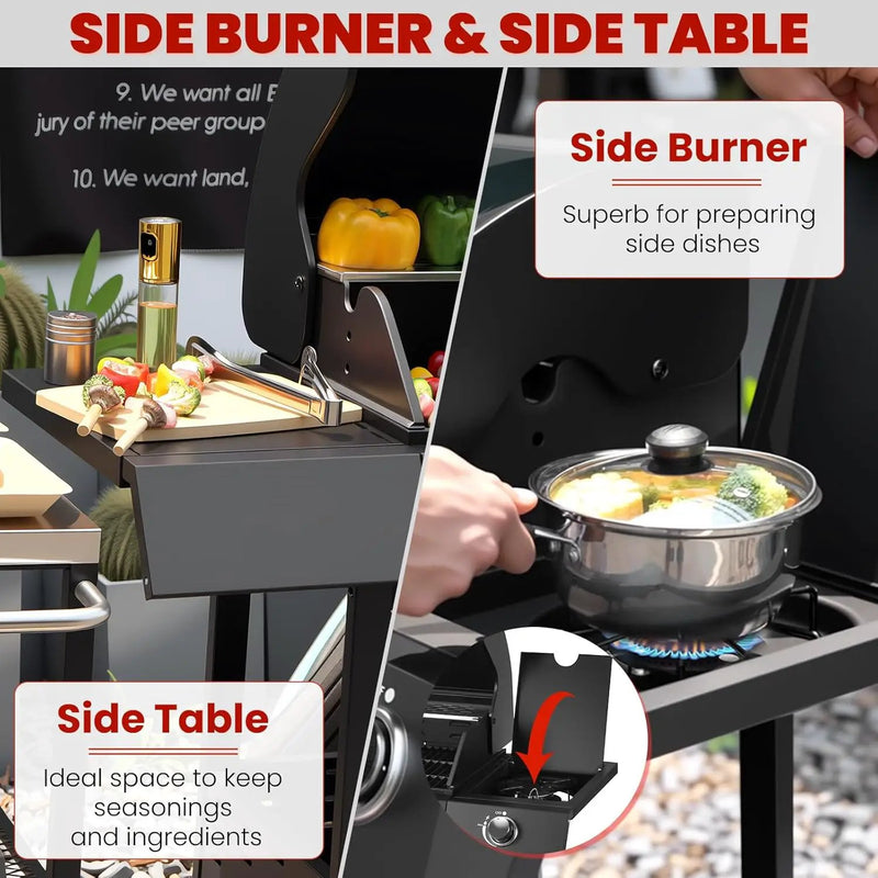 Q032-6-Burner w/Side Burner Gas Grill with 403 SQ.IN. Outdoor Grill with 60,000 BTU,Propane Grills with Top Cover Lid,Grills Outdoor Cooking for Patios,Balcony,Camping,Garden by GreenHaven Gardens