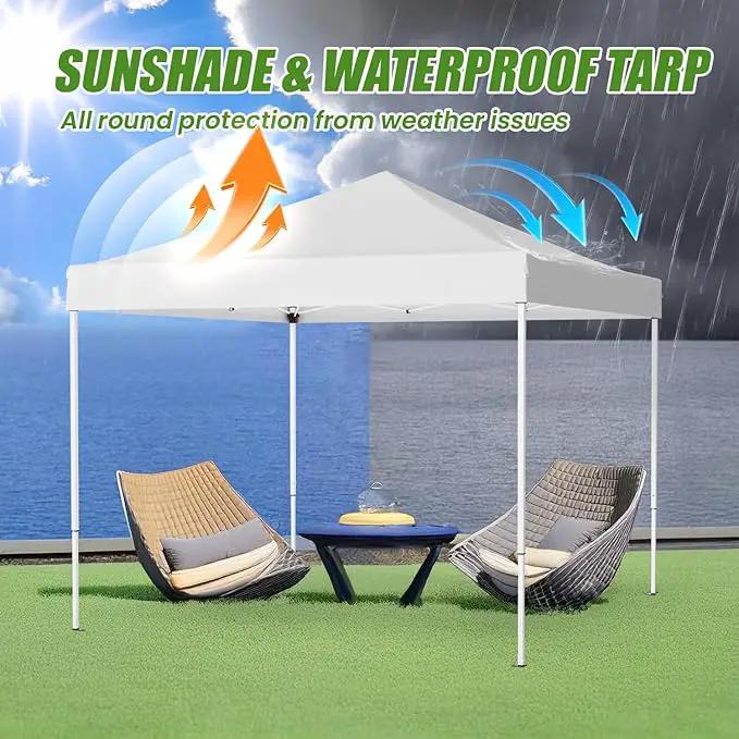 Shades 10x10 Pop Up Canopy,Heavy Duty Beach Tent with Carrying Bag for Easy Moving,Sun Shelter for Parties,Events,Camping,Outdoor Gazebo with 420D PU Coated Waterproof White Fabric,4 Sandbags by GreenHaven Gardens