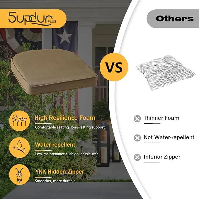 Outdoor Sunbrella Round Corner Seat Cushion, 17"x16"x2", Set of 4, Non Slip Seat Cushion Pads with Removable Cover for Patio Furniture, Garden Yard Lawn, Specrtum Caribou by GreenHaven Gardens