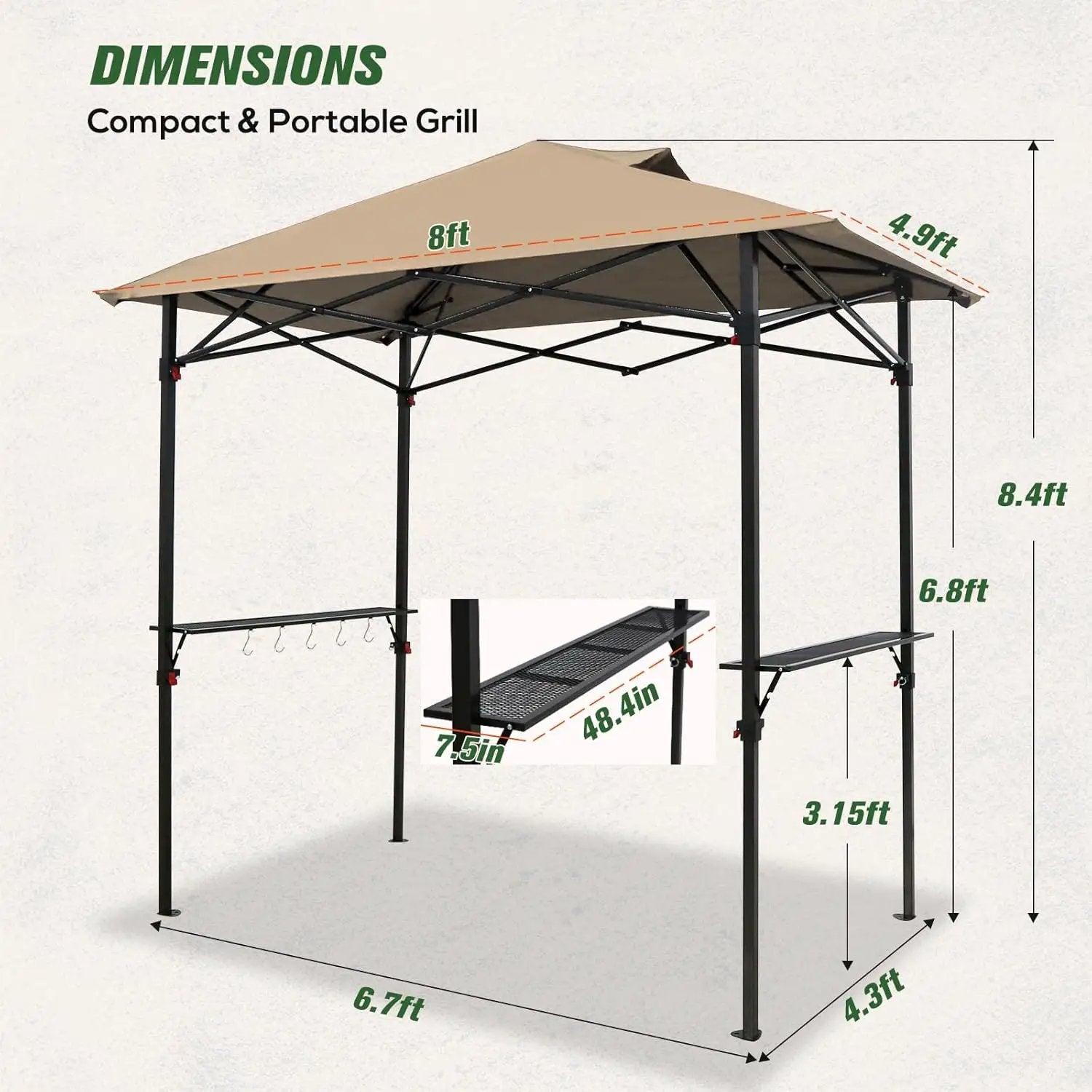 COOS BAY 8x5 Pop up Grill Gazebo Portable BBQ Gazebo Canopy Tent with Carry Bag, Outdoor Barbeque Shelter, Beige by GreenHaven Gardens